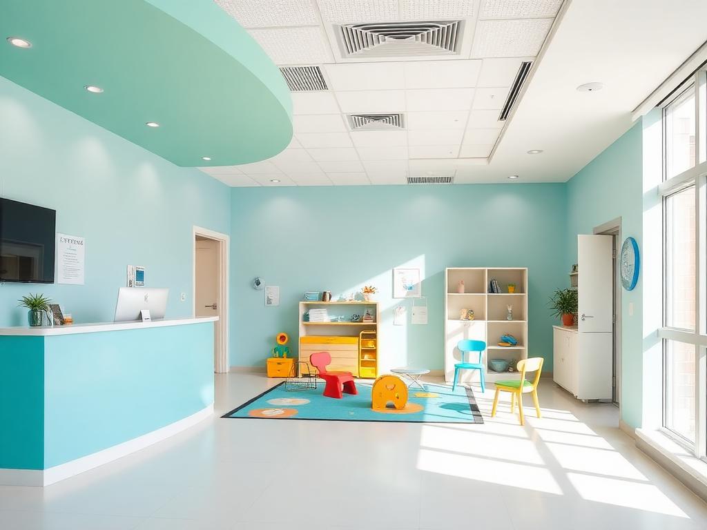 Chunmun Clinic reception with sky blue interiors