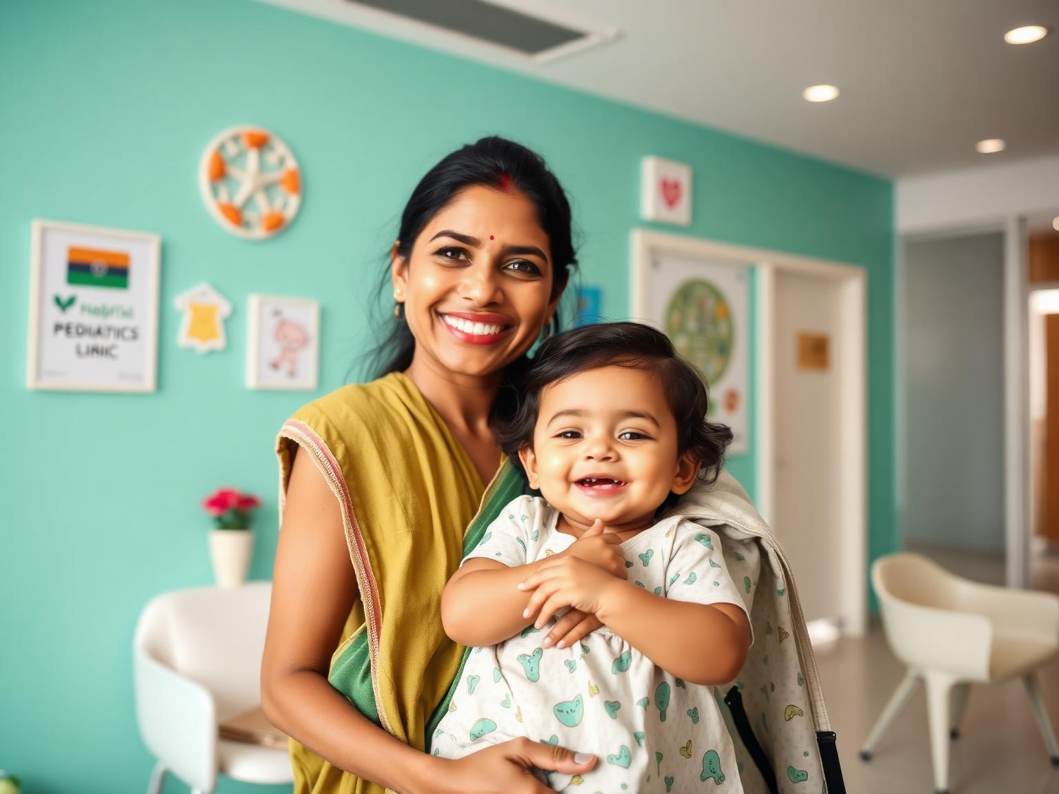 Happy mother holding her toddler at Chunmun Clinic in Jamia Nagar